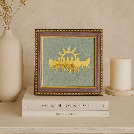 7 Horses on Raw Pyrite Frame